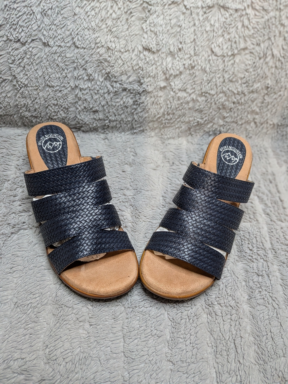 White Mountain Black Woven Multi-Strap Slide Sandals